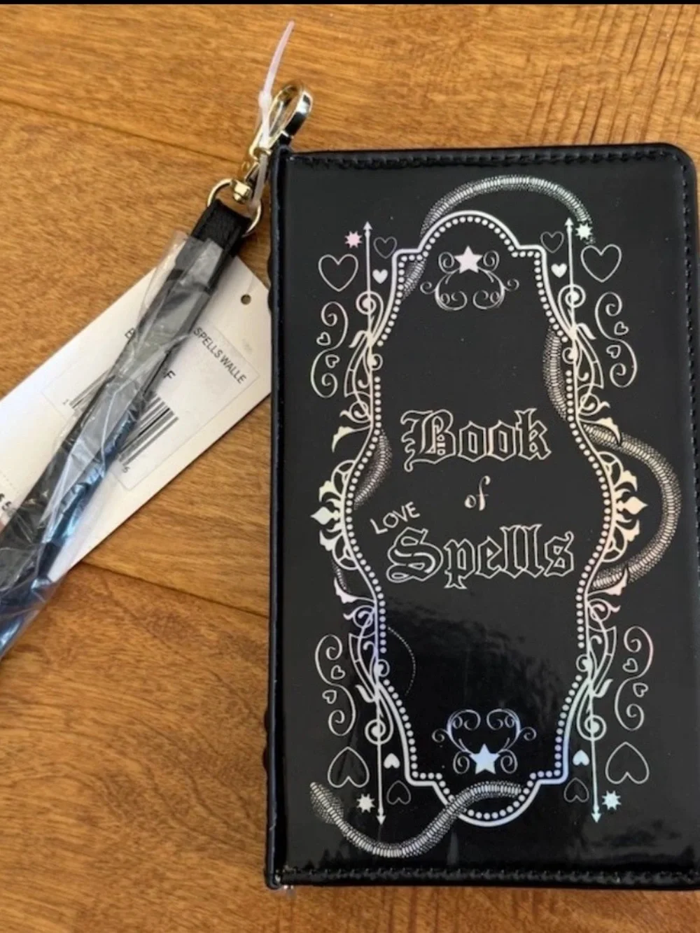 Rare Betsey Johnson Book of love Spells Wristlet Large Wallet Black Gothic NWT - Picture 3 of 16